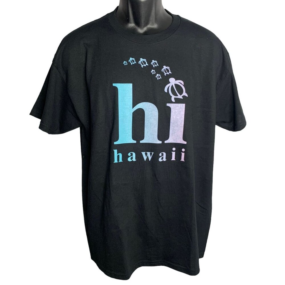 Hawaii Crewneck Short Sleeve T Shirt L Black Sea Turtles Graphic Cotton Blend